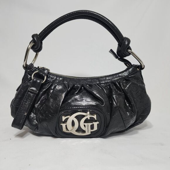 Guess Y2K Black Vegan Leather GGG Logo Embossed Mini Shoulder Hobo Bag Purse VTG - Picture 2 of 16